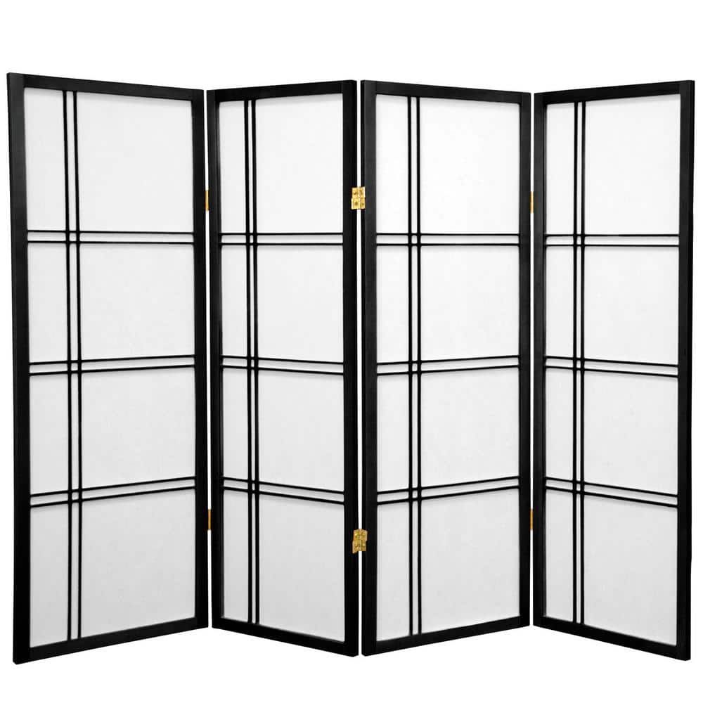 4-Panel Black Shoji Screen with Double Cross Design
