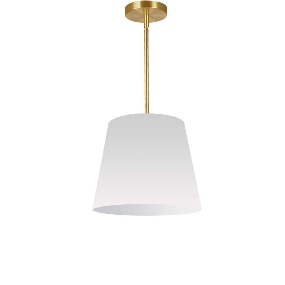 Modern Aged Brass 14" Drum Pendant with White Shade