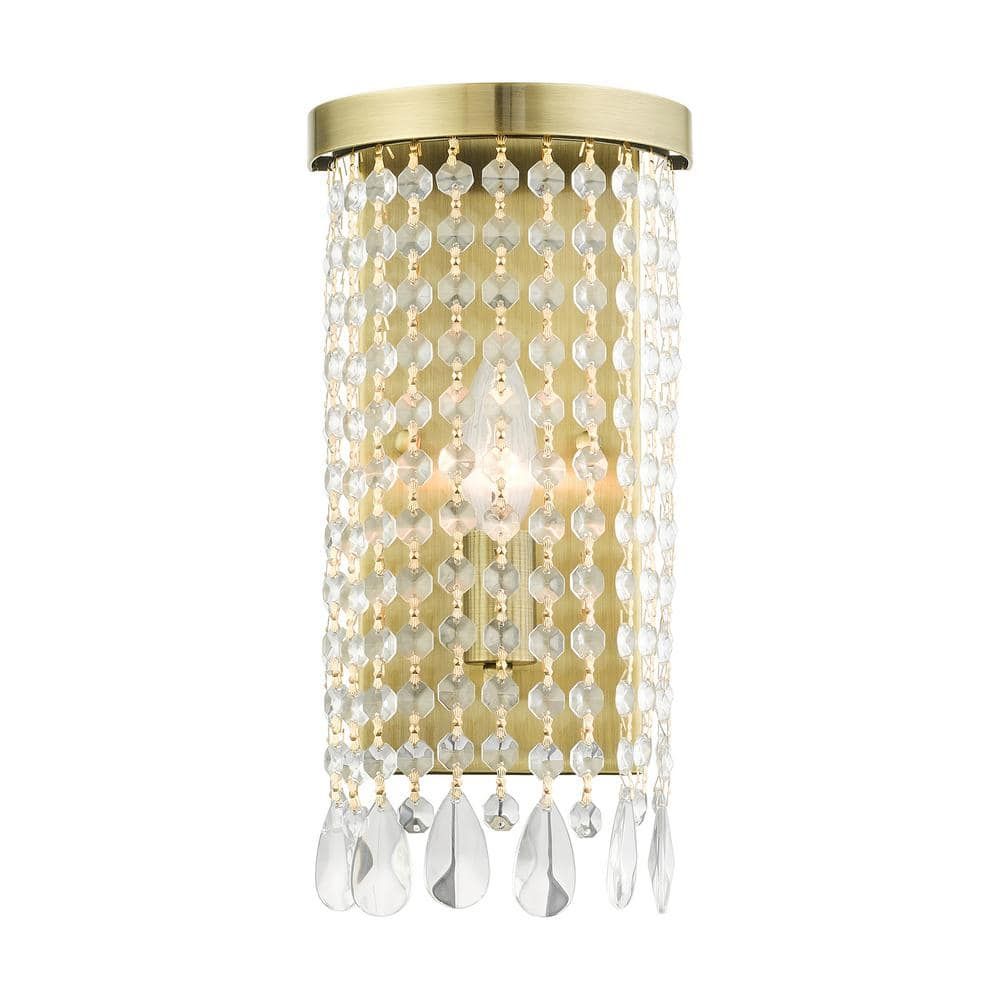 Elegant Antique Brass Dimmable Wall Sconce with Crystal Shade