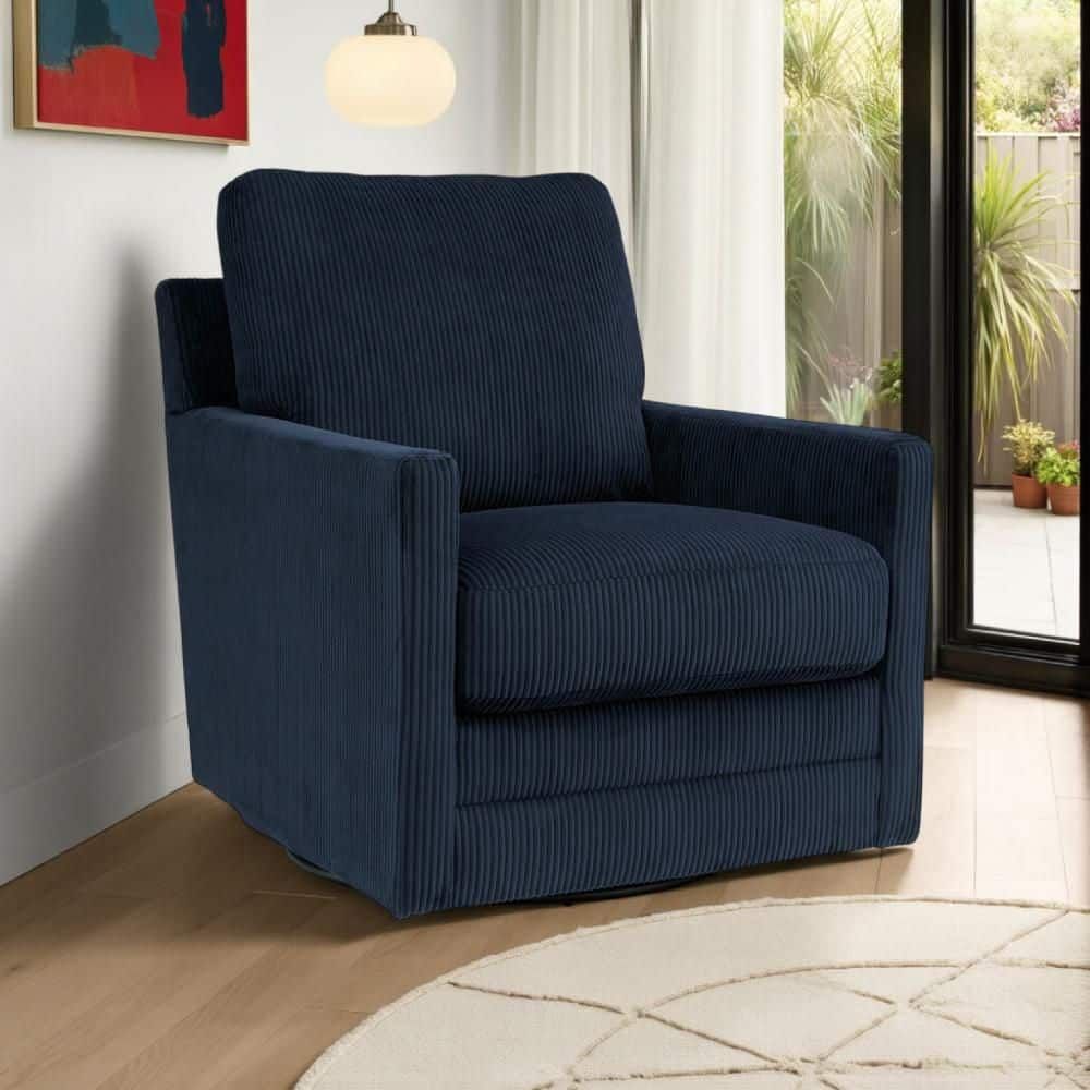 Lipo Blue Polyester Blend Swivel Accent Chair with Metal Frame