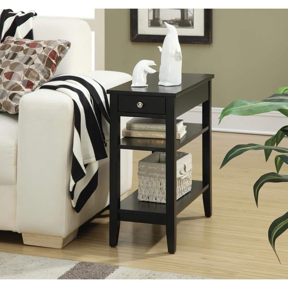 Black Rectangular Wood End Table with Storage Drawer