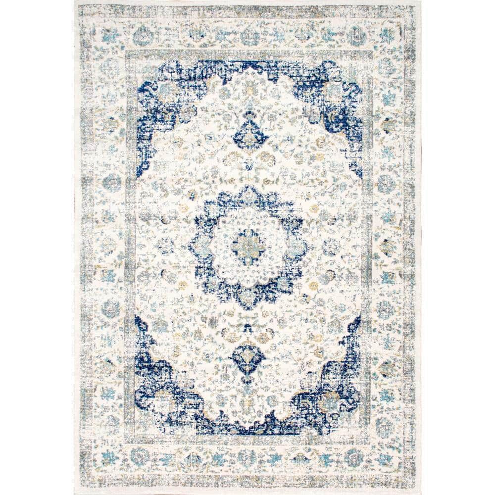 Oval 10' x 14' Blue Synthetic Easy Care Rug