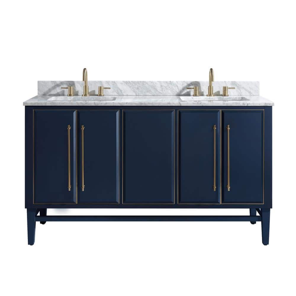 Navy Blue and Gold Double Sink Vanity with Marble Top