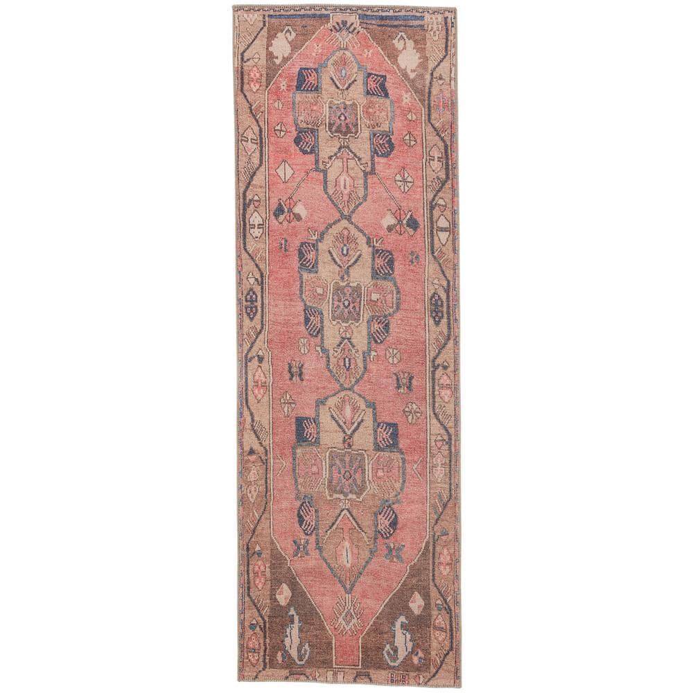 Kairos Blue and Pink Medallion Synthetic Runner Rug