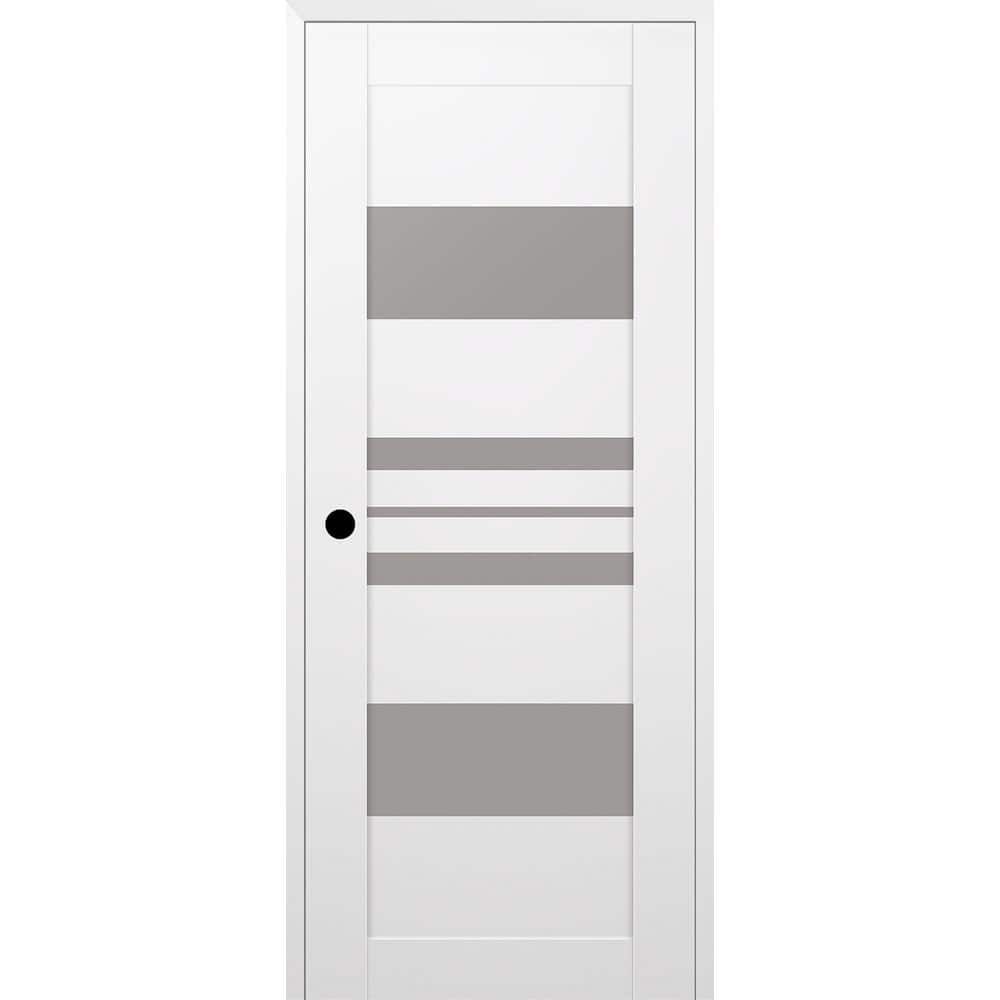 Romi 32 in. Snow White Composite Wood 5 Lite Frosted Glass Prehung Door