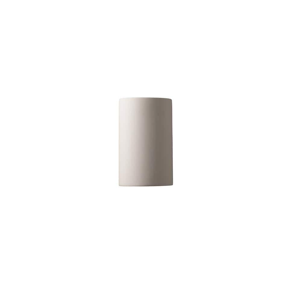 Sleek White Ceramic Cylinder Outdoor Wall Sconce, 9.5" Height