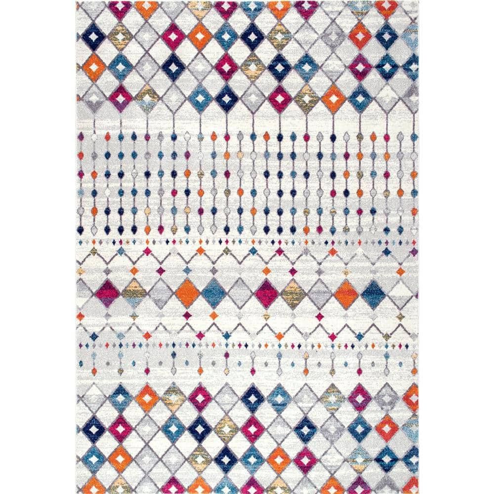 52'' Square Synthetic Moroccan Trellis Non-Slip Area Rug - Multi