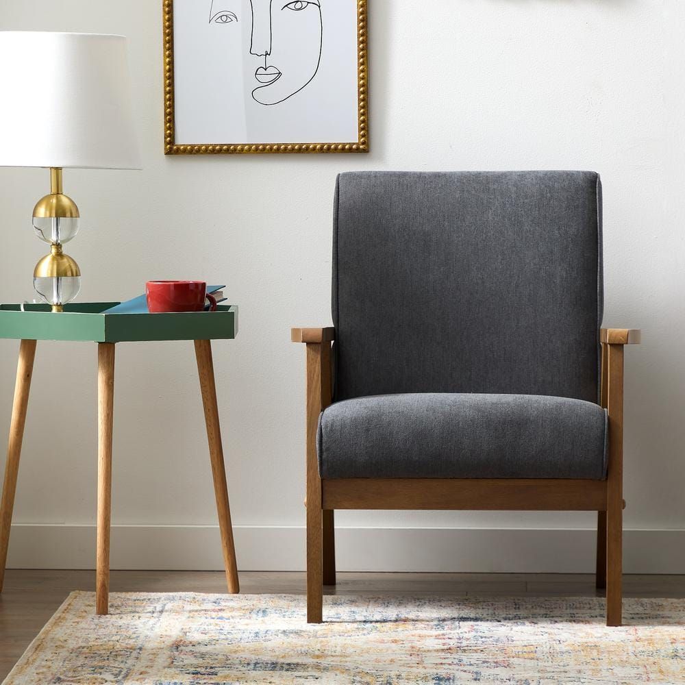 Emma Charcoal Compact Wood Accent Chair with Diamond Tufting