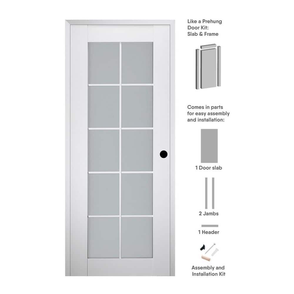 Smart Pro 10-Lite Frosted Glass White Composite Wood Prehung Interior Door