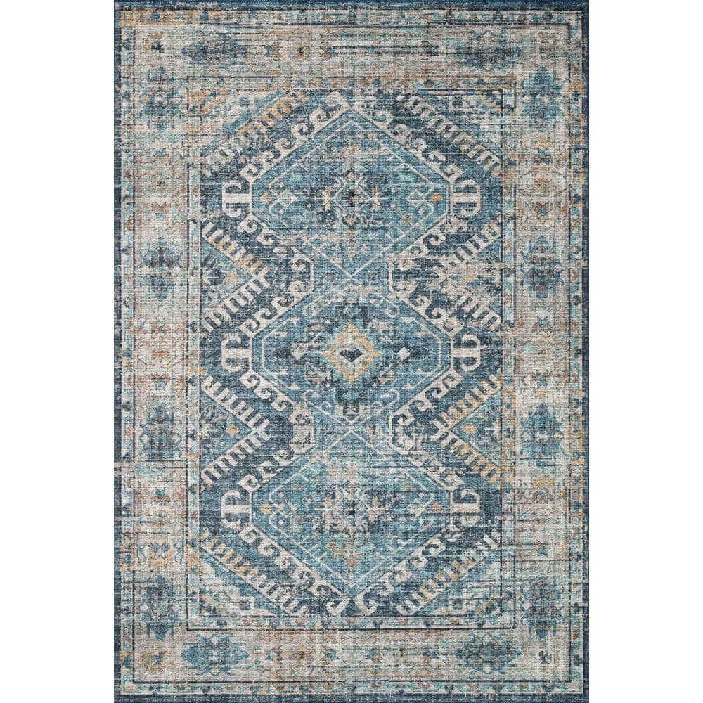 Denim and Natural Easy-Care Wool Blend 2' x 5' Area Rug