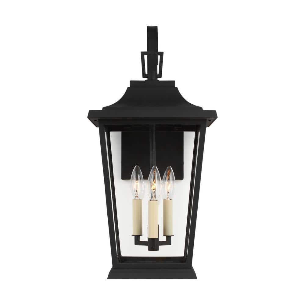 Warren Textured Black 3-Light Lantern Sconce with Clear Panels