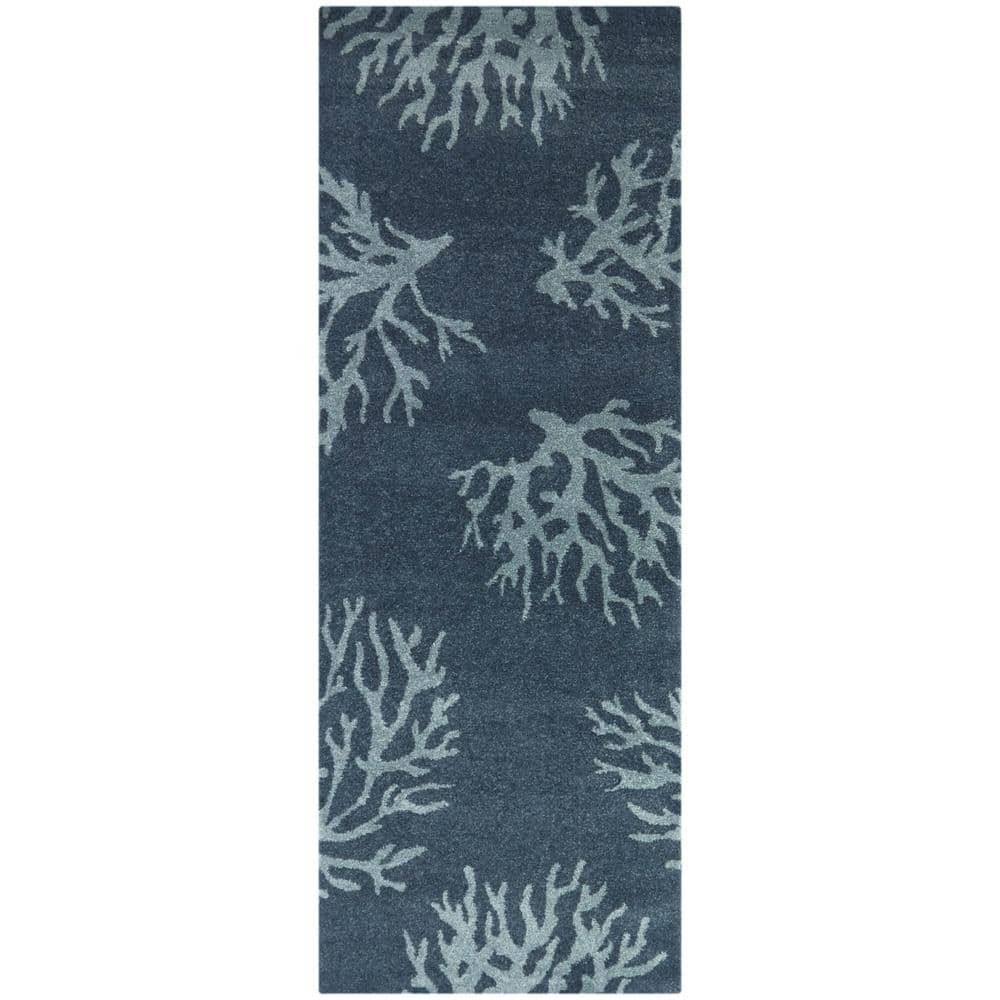 Blue Coral Print Microfiber Runner Rug