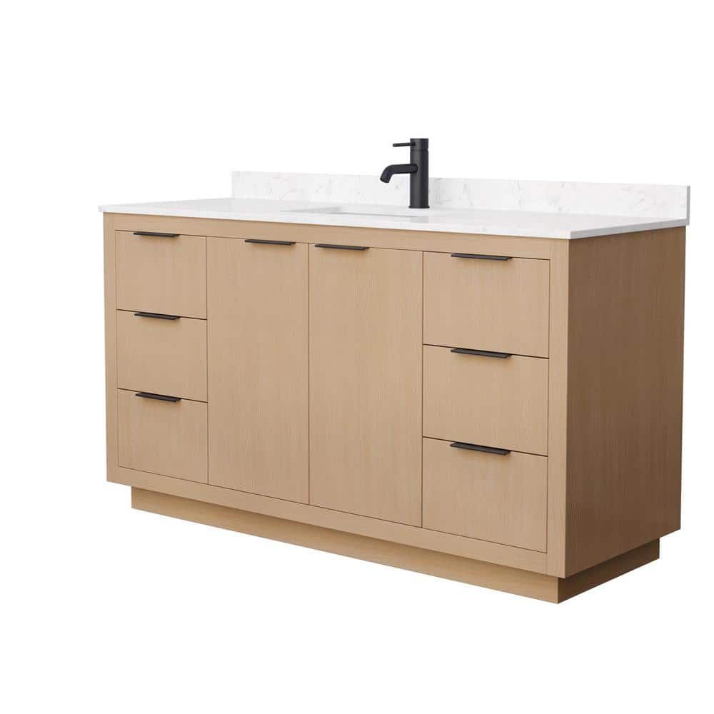 Maroni 60" Light Straw Single Bathroom Vanity with Carrara Marble Top