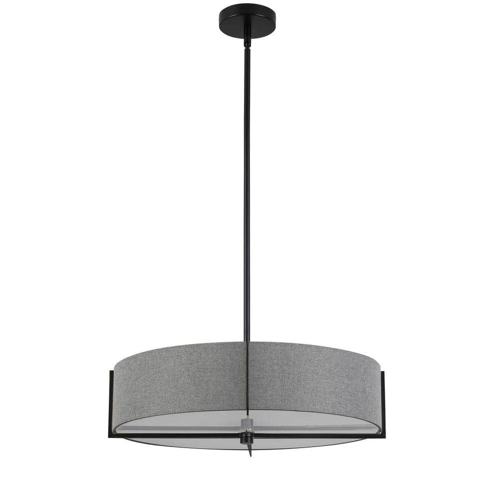 Matte Black and White Drum Shade Pendant Light