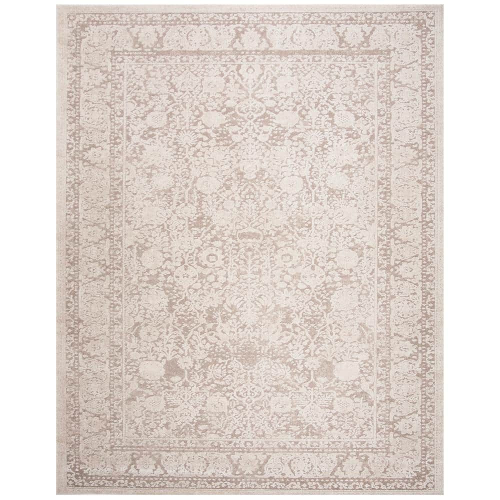 Beige and Cream Floral 10' x 14' Synthetic Area Rug