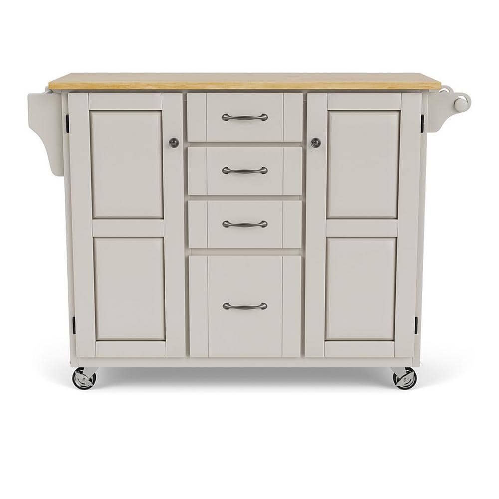 White and Natural Wood Kitchen Cart with Storage