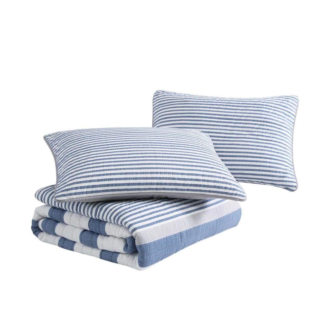 Classic Blue Cotton Reversible Full Quilt Set