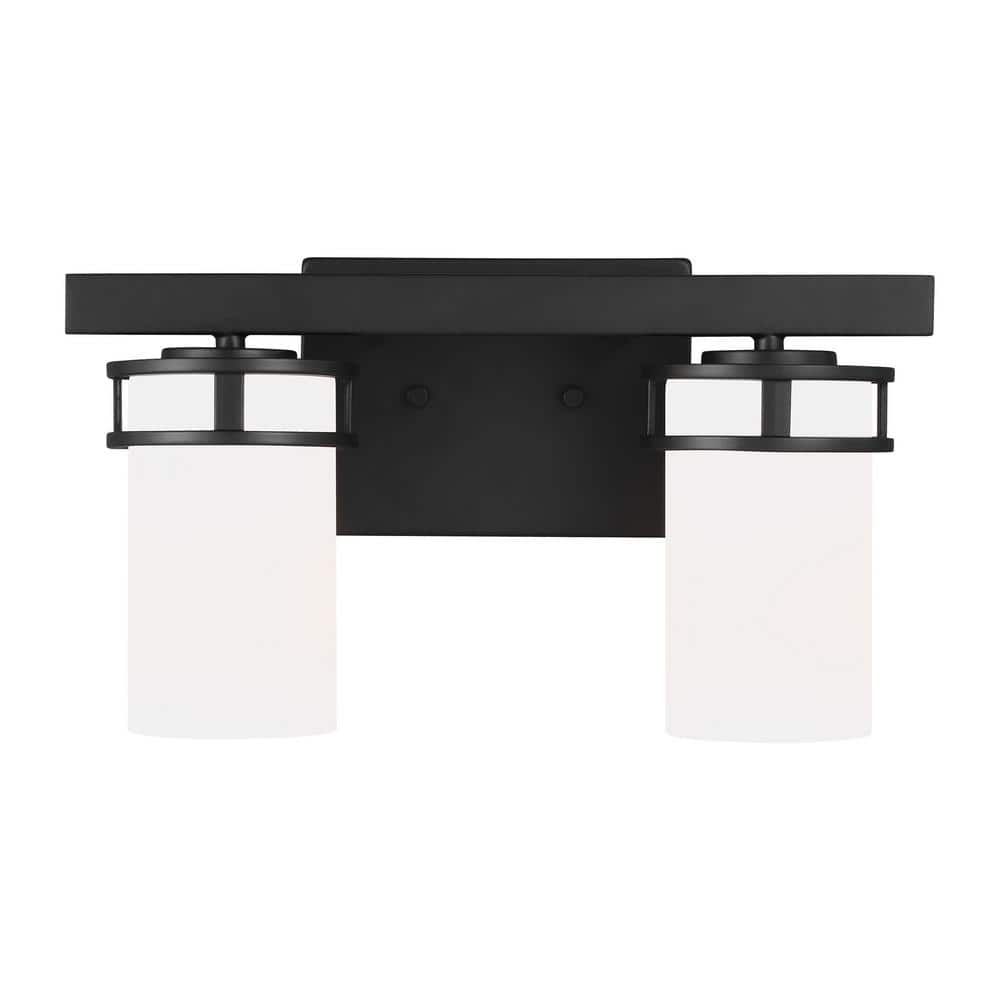 Midnight Black Robie 2-Light Vanity Fixture with Etched White Glass