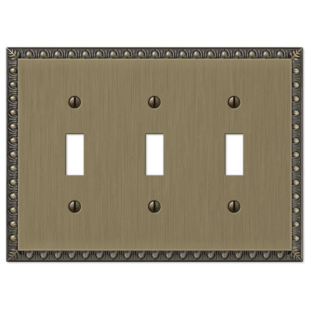 Brushed Brass Triple Toggle Cast Metal Wallplate