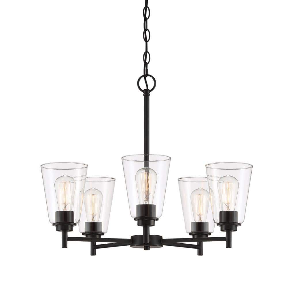 Westin Matte Black Five-Light Chandelier with Clear Glass Shades