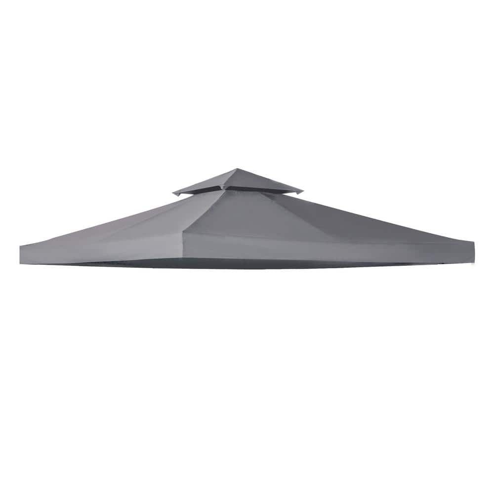 9.8 ft. Dark Gray Polyester 2-Tier Gazebo Canopy Roof Cover