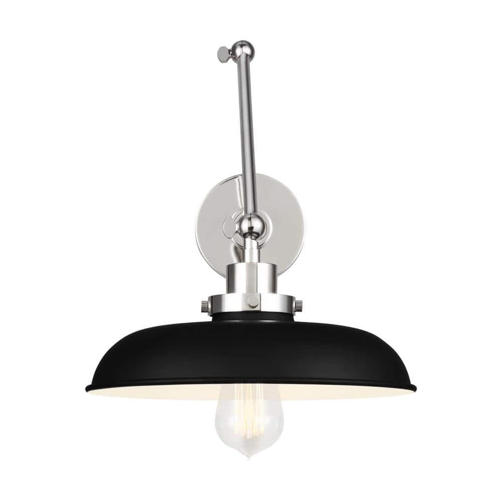 Midnight Black and Polished Nickel Dome Sconce