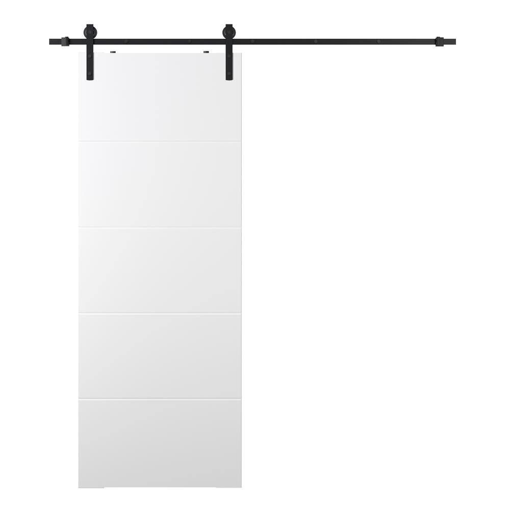 Polar White Solid Composite Barn Door Kit with Black Hardware