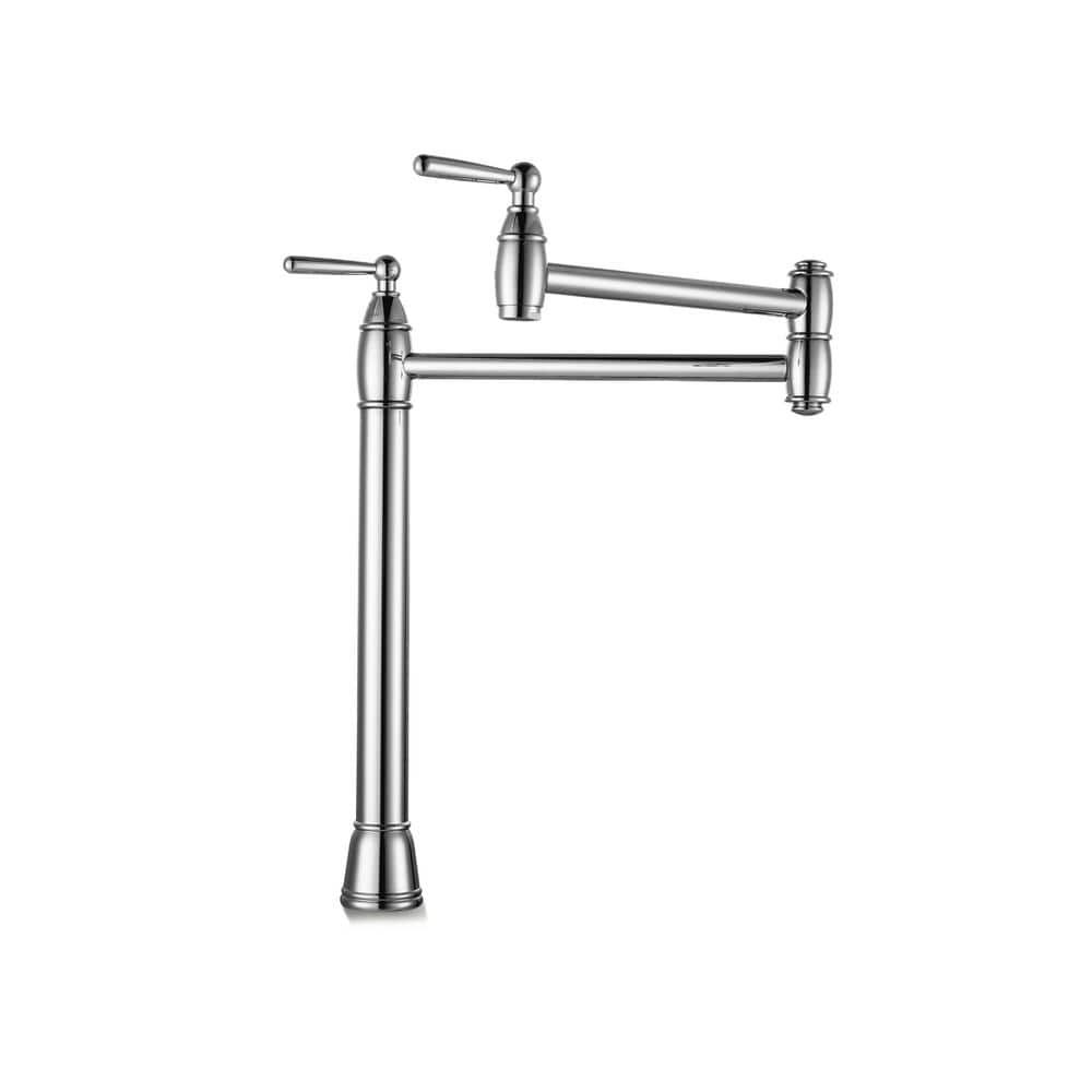 Chrome Double Handle Deck Mount Pot Filler Faucet