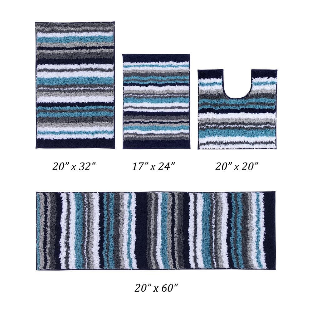 Griffie Blue and Gray Polyester 4-Piece Bath Rug Set