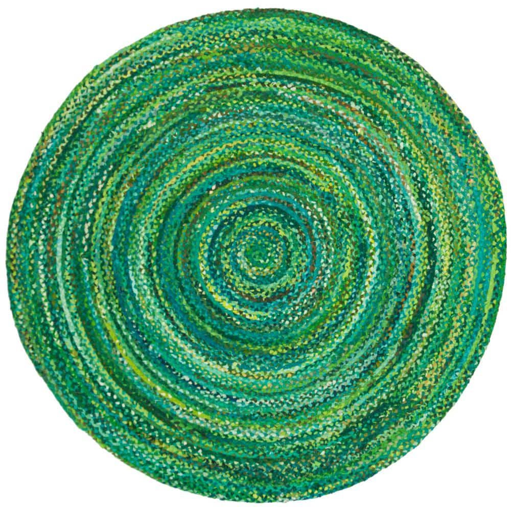 Braided Green 5 ft. x 5 ft. Round Solid Area Rug