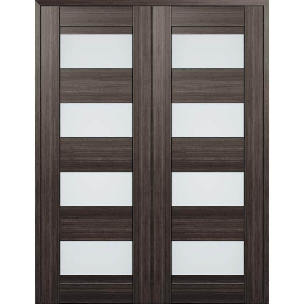 Gray Oak and Frosted Glass Paneled Double French Door