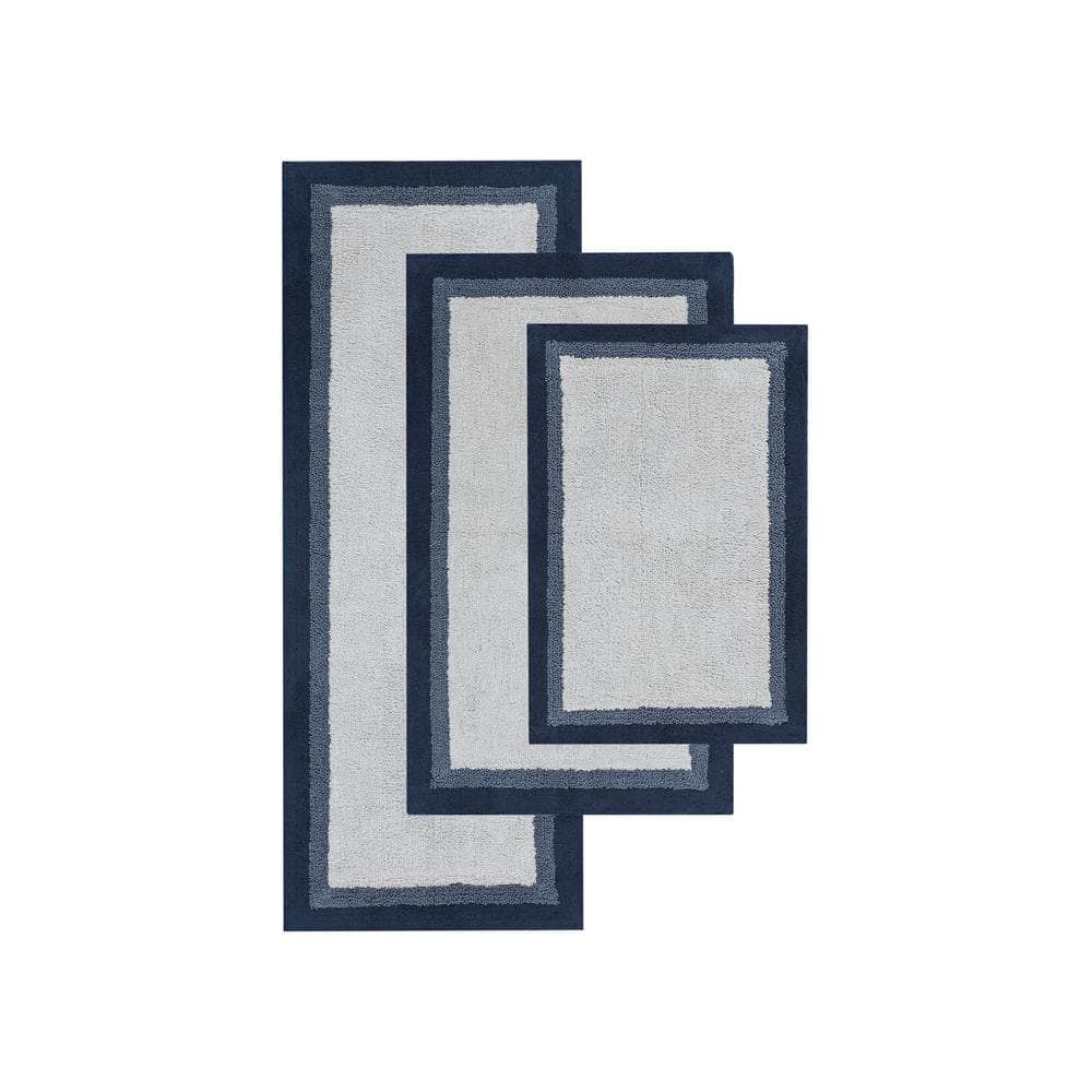 Navy and White Cotton Tufted Bath Rug Set