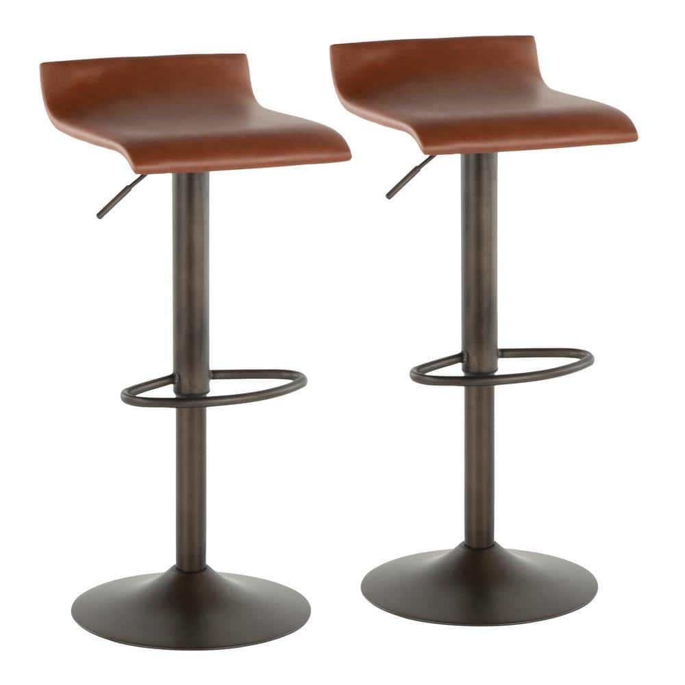 Contemporary Swivel Adjustable Brown Leather Bar Stool