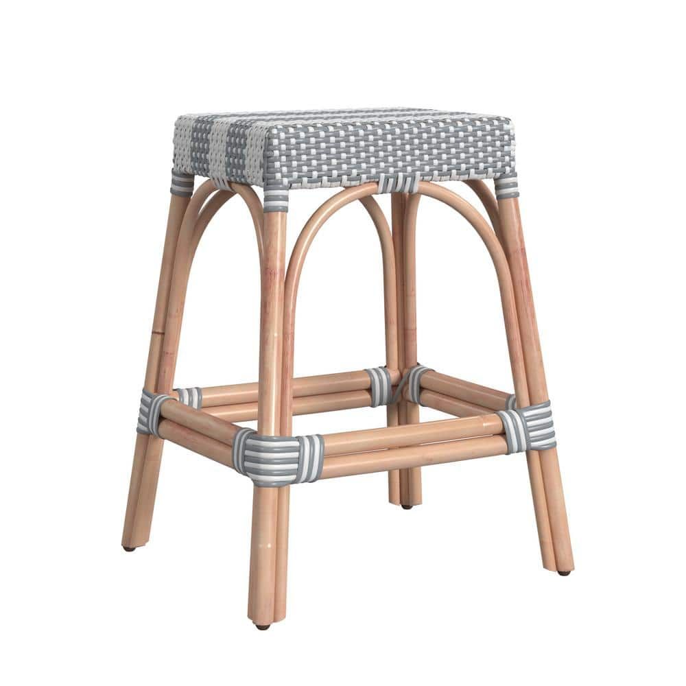 Gray and Natural Rattan 24.5" Backless Counter Stool