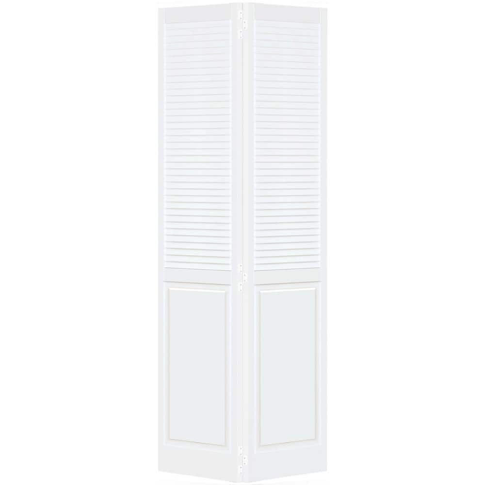 White Solid Pine Traditional Louver-Panel Bi-Fold Door 28x80