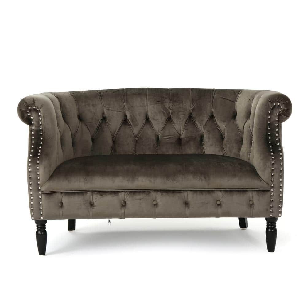 Gray Velvet Tufted Chesterfield Loveseat with Nailhead Trim