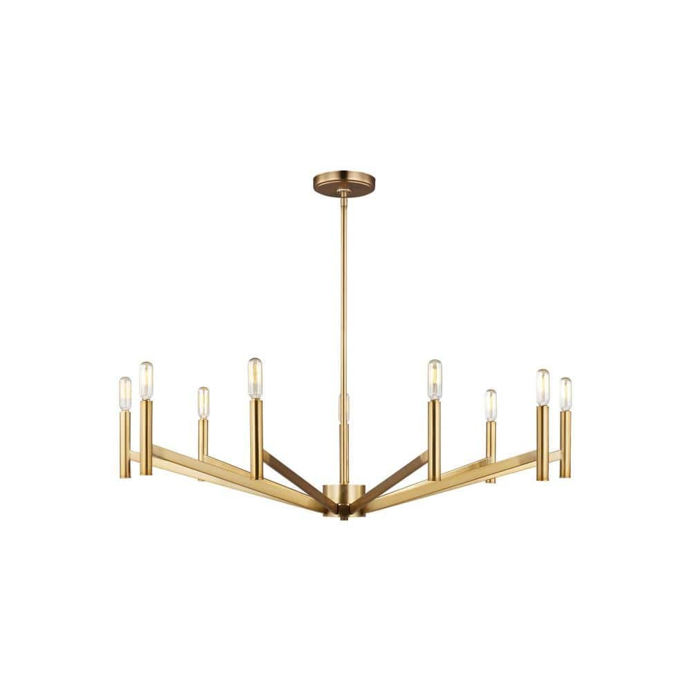 Satin Brass Modern 9-Light Chandelier with Incandescent Elegance