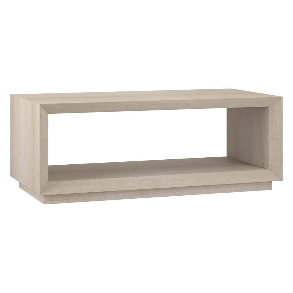 Alder White Rectangular Wood Coffee Table with Plinth Base