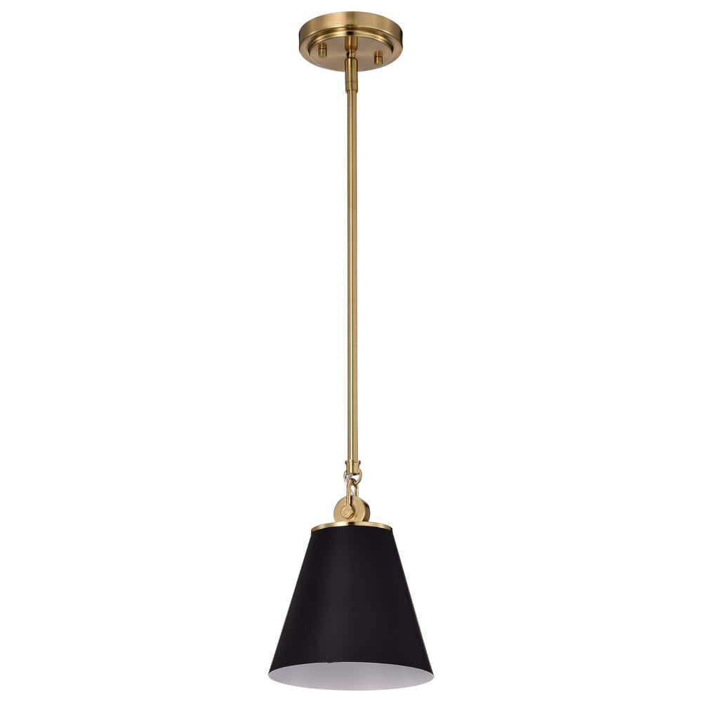 Dover Mini Pendant in Black with Vintage Brass Trim and White Lining