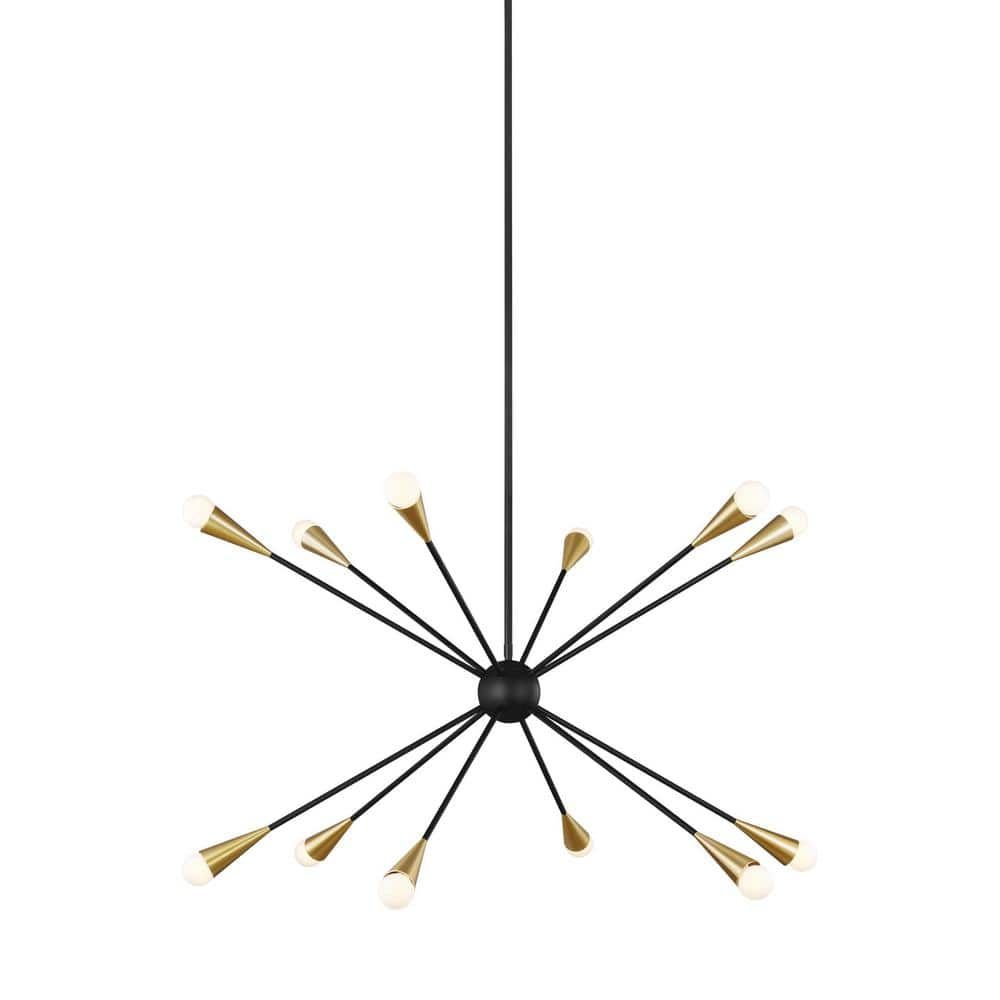 Midnight Black 12-Light Sputnik Chandelier with Clear Silver Wire