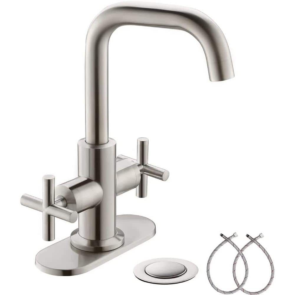 Brushed Nickel 4-Inch Centerset 2-Handle Bathroom Faucet with Drain