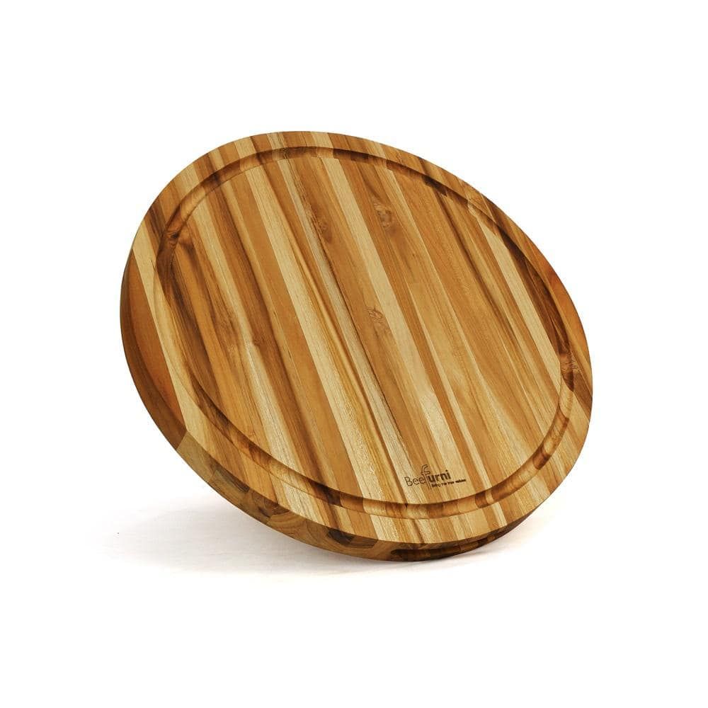 16" Round Teak Wood Reversible Cutting Board with Juice Groove