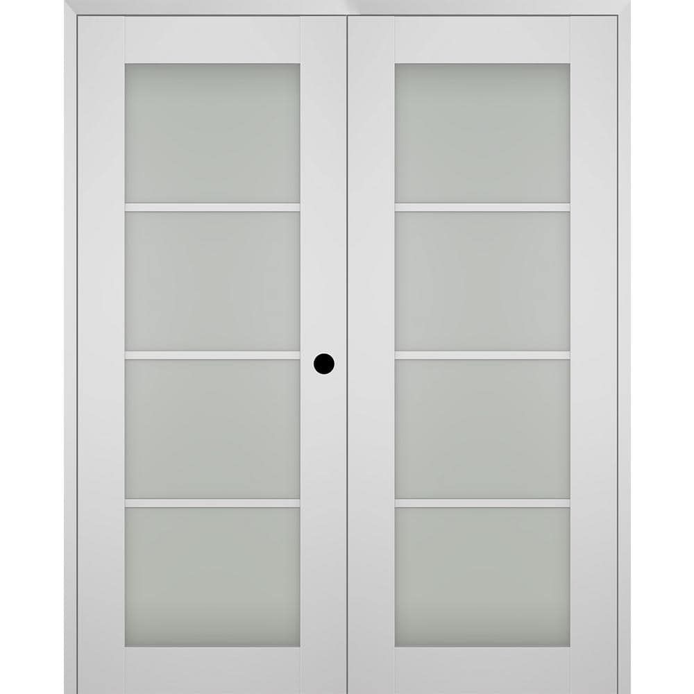 Polar White Frosted Glass Composite Interior Double Prehung Door