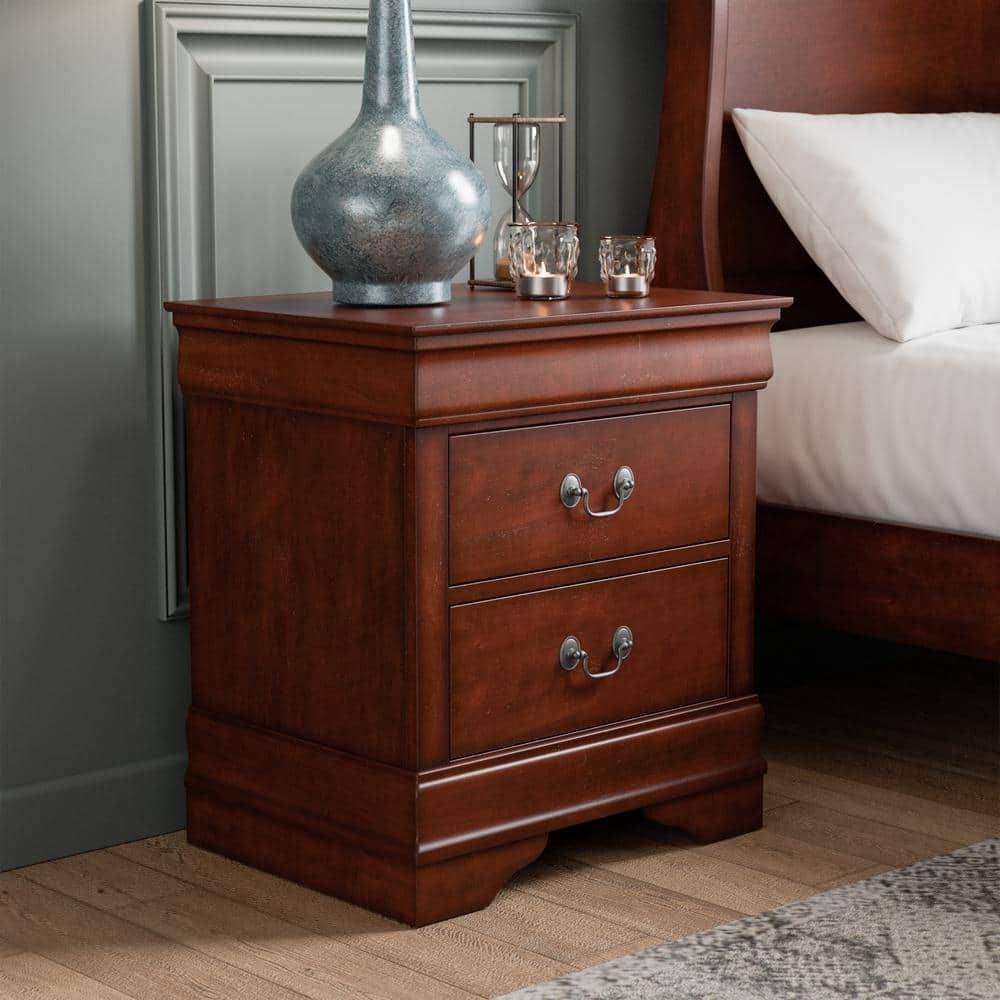 Cherry Solid Wood 2-Drawer Traditional Nightstand