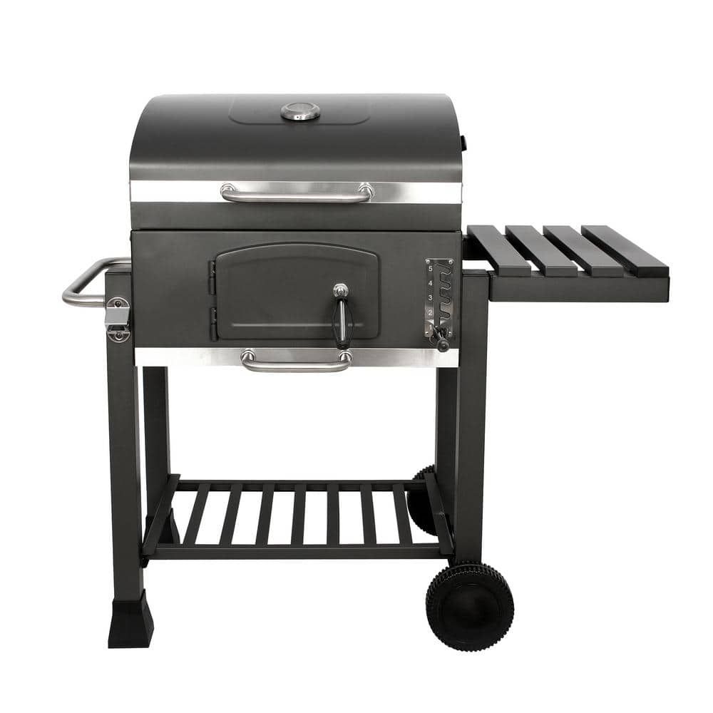 GrillFest Deluxe 24" Black Porcelain-Coated Steel Charcoal Grill