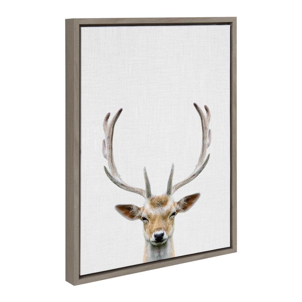 Gray Framed Deer Portrait Canvas Wall Art, 18x24