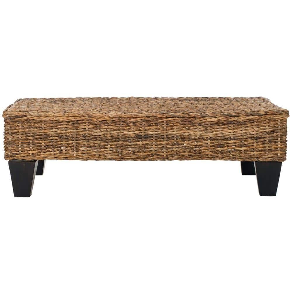 Leary Natural Wicker and Mango Wood Transitional Bench