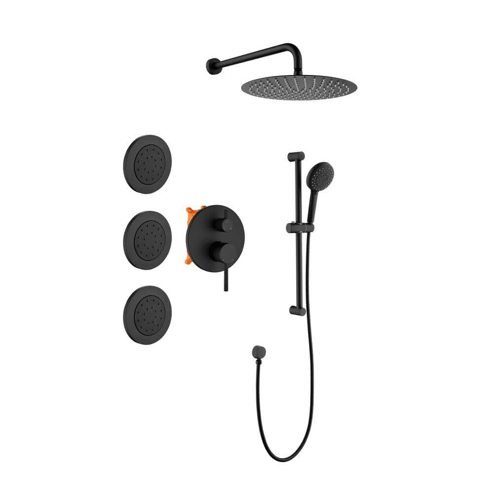 Matte Black Dual Shower System with Handheld and Body Sprays