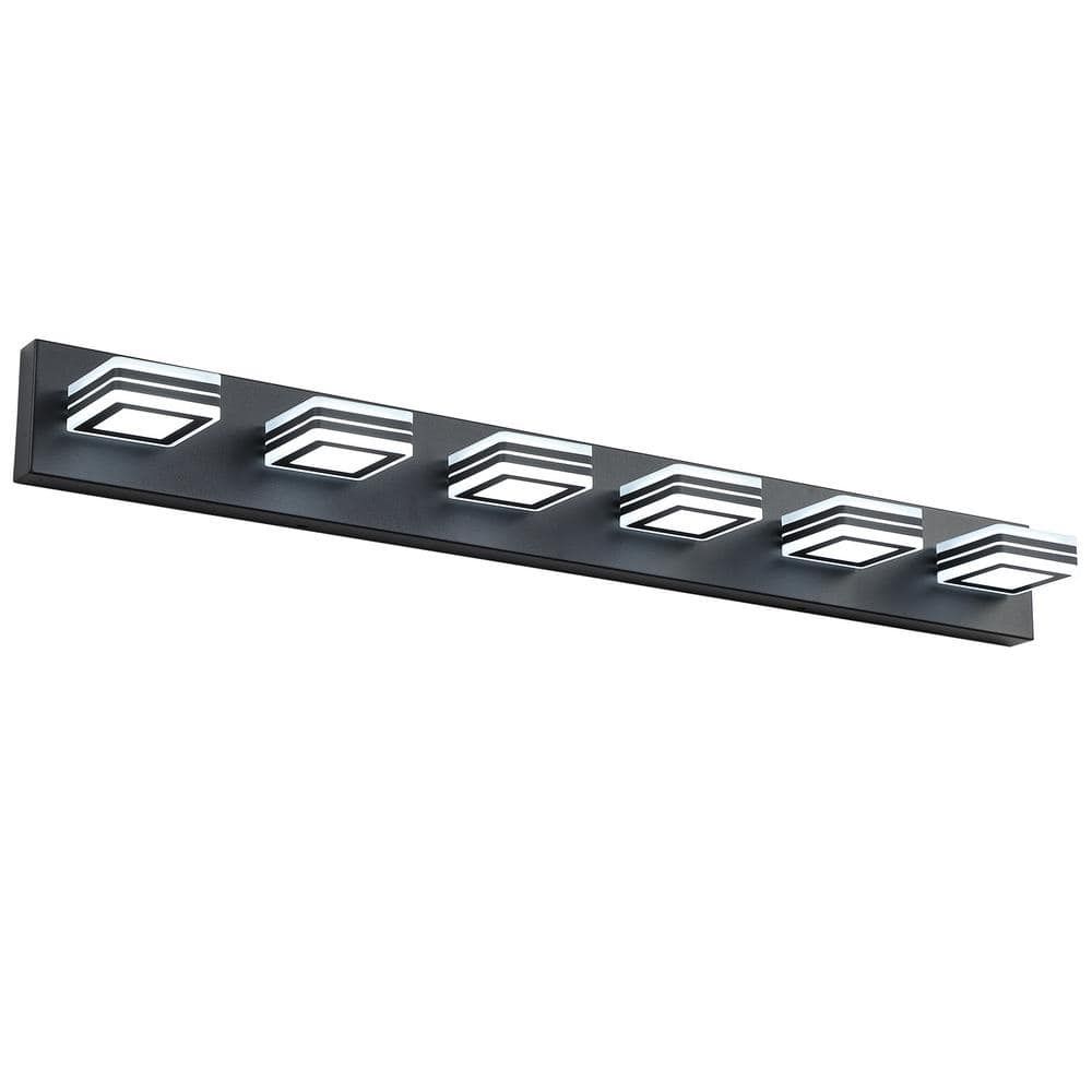 GlamourGaze 39" Black Metal LED Vanity Light with Acrylic Shades