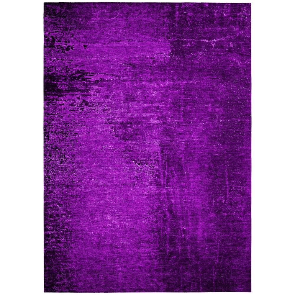 Purple Rectangular Synthetic Flat Woven Washable Rug 5' x 7'